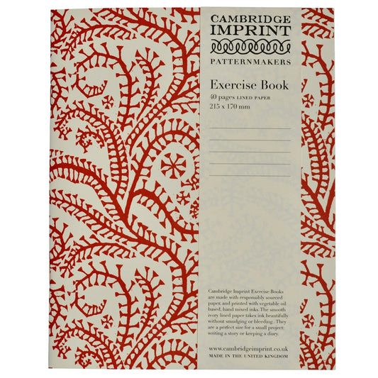 Cambridge Imprint Lined Exercise Book Seaweed Paisley Crimson