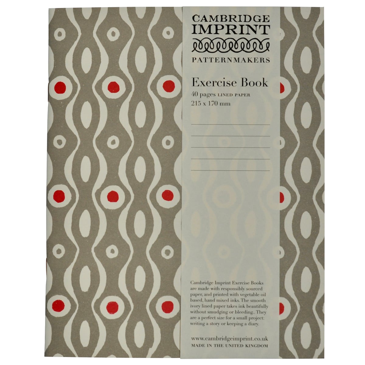 Cambridge Imprint Lined Exercise Book Persephone Grey and Crimson
