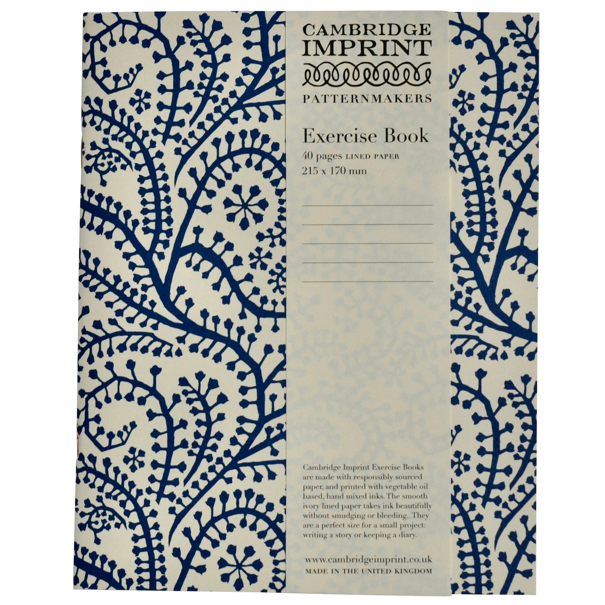 Cambridge Imprint Exercise Book Seaweed Paisley Prussian Blue (Lined)