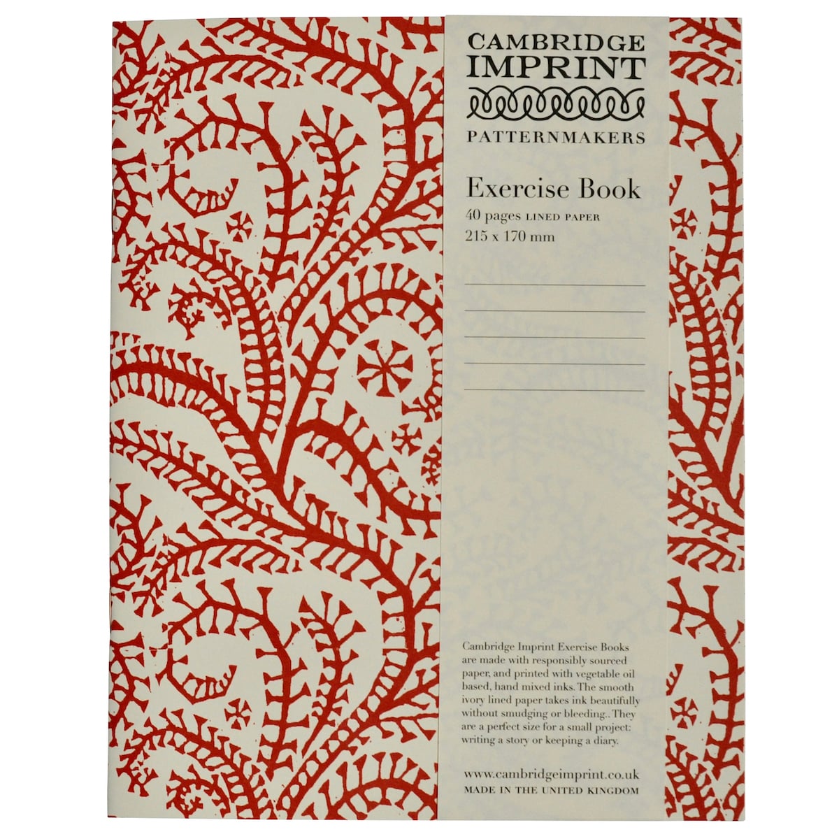 Cambridge Imprint Lined Exercise Book Seaweed Paisley Crimson