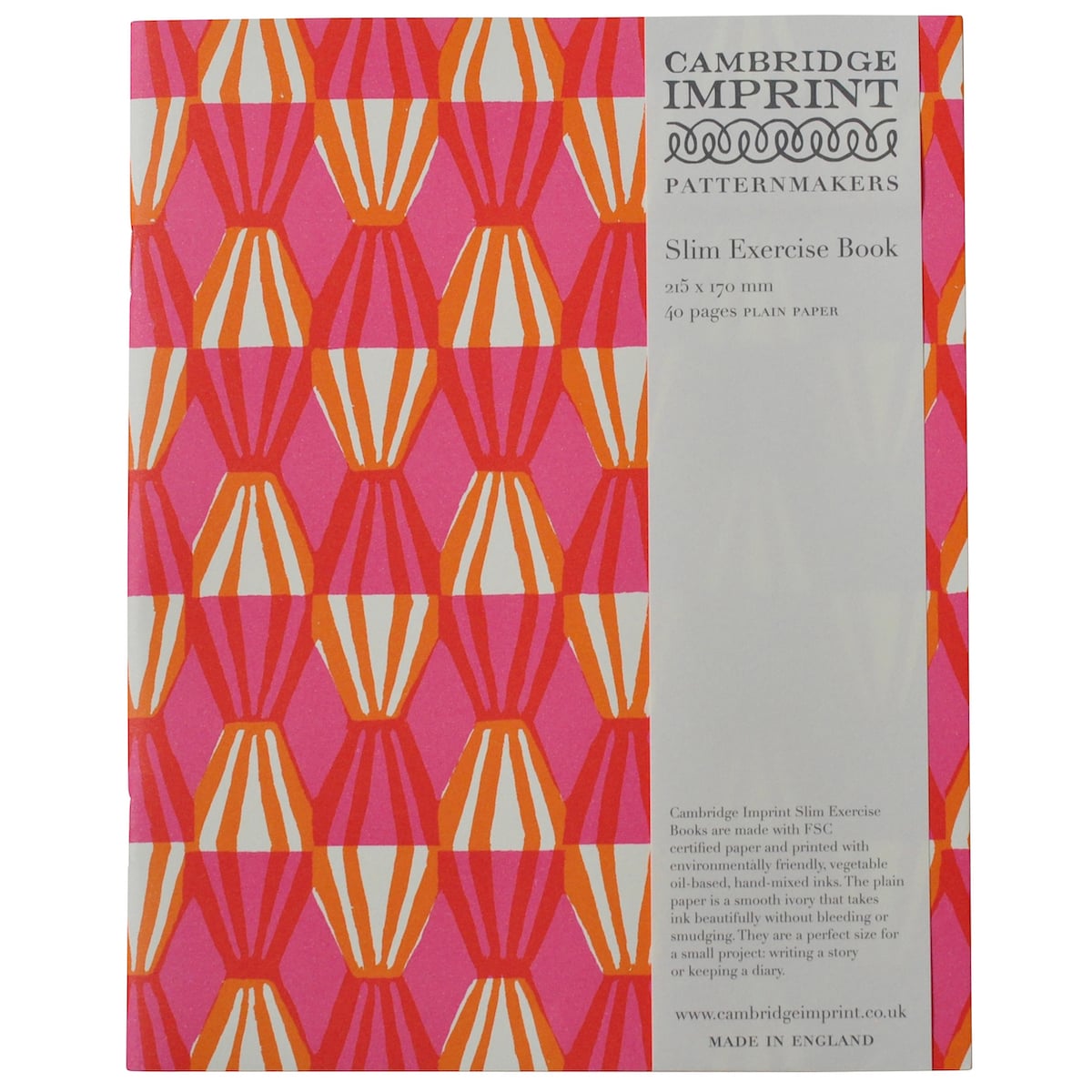 Cambridge Imprint Plain Exercise Book Threadwork Bright Pink and Orange
