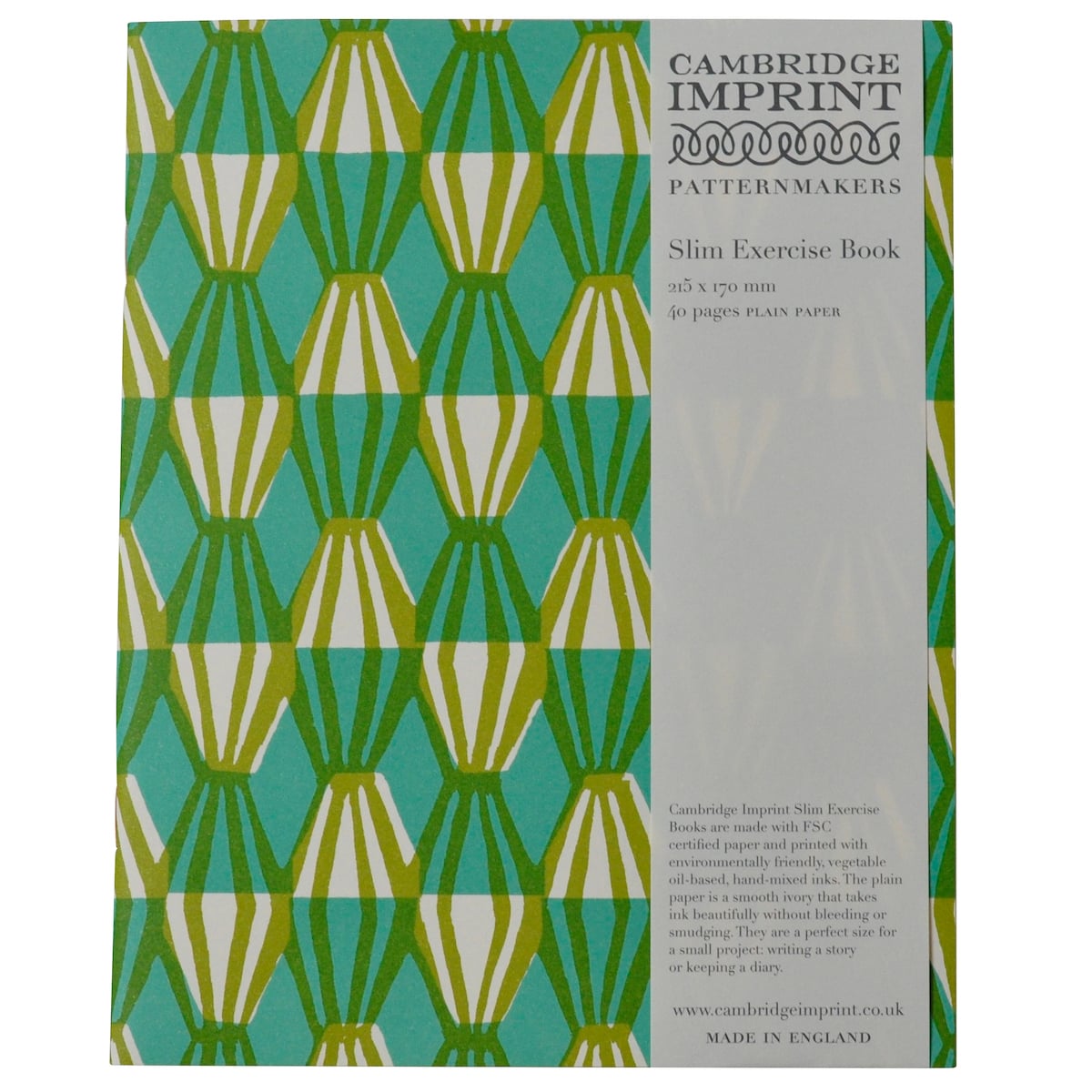 Cambridge Imprint Exercise Book Threadwork Sap Green and Turquoise