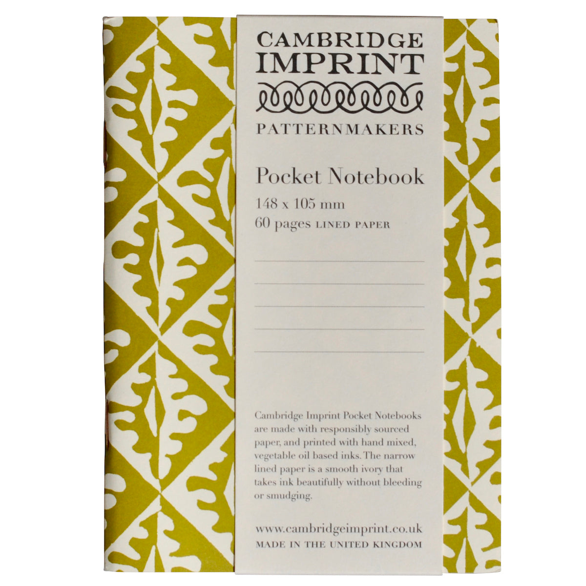 Cambridge Imprint Pocket Notebook Oak Leaves Sap Green