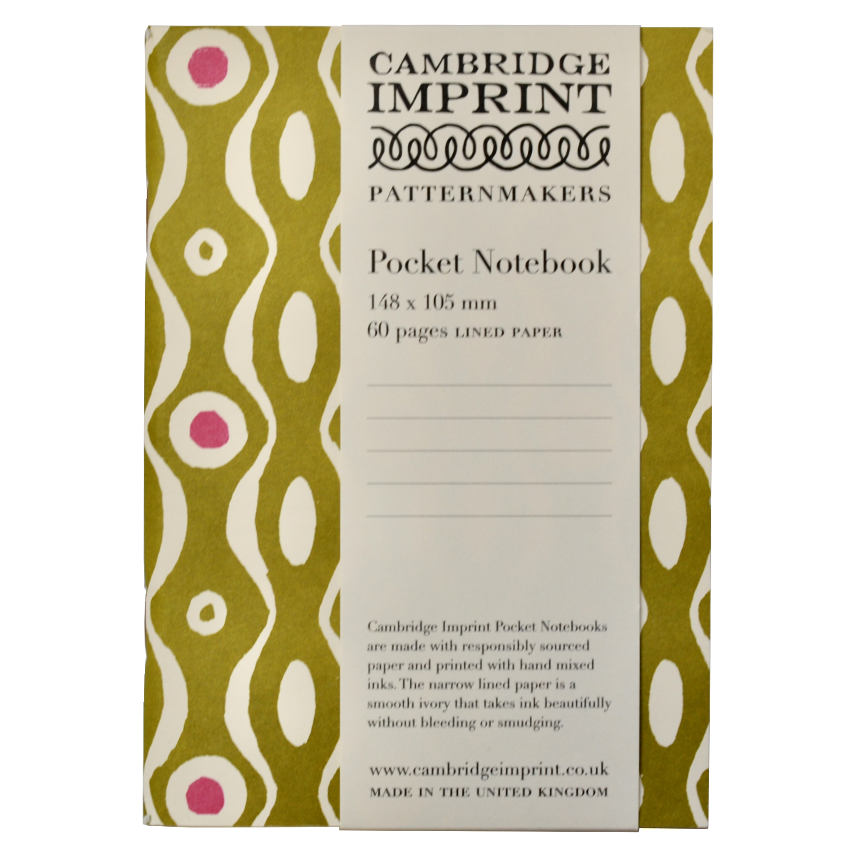 Cambridge Imprint Lined Pocket Notebook Persephone Bright Olive and Cool Pink
