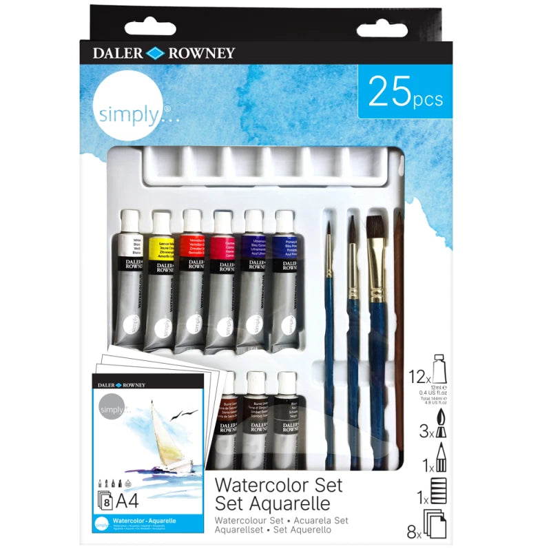 Daler Rowney Simply Watercolour Paint 25pcs Technique Set