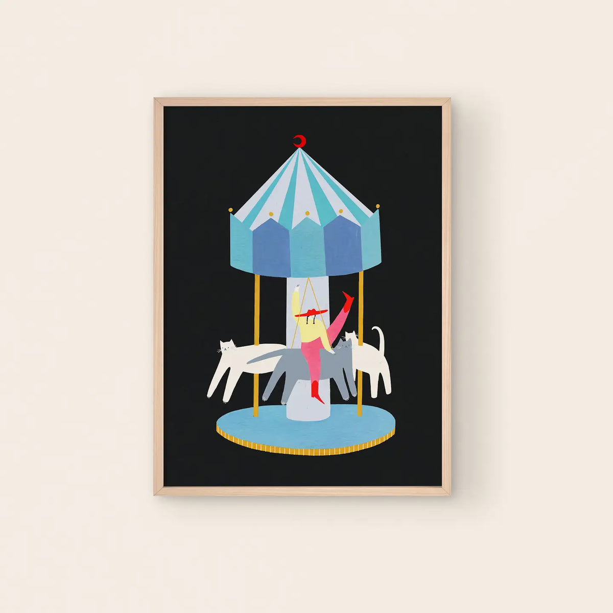 Little Black Cat Illustrated Goods Cat Carousel Print
