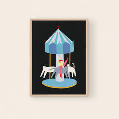 Little Black Cat Illustrated Goods Cat Carousel Print