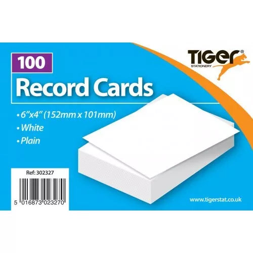 White Plain 100 Record Cards 6"x4"
