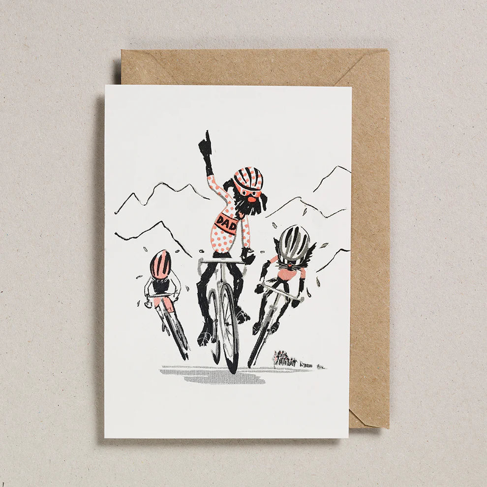 Rusty Studio Dad Bikes Riso Print Greeting Card