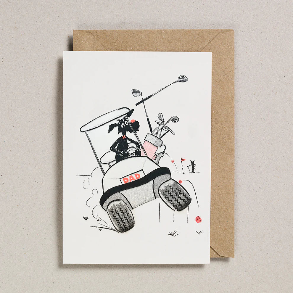 Rusty Studio Dad Golf Buggy Riso Print Greeting Card