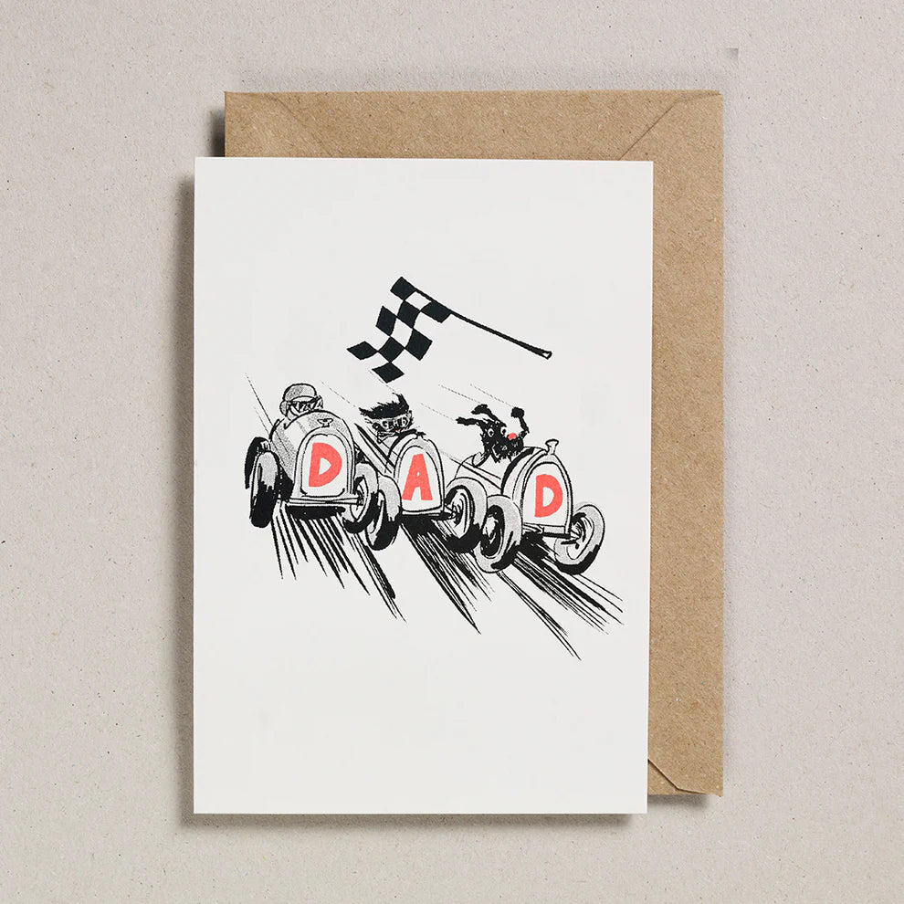 Rusty Studio Dad Race Car Riso Print Greeting Card