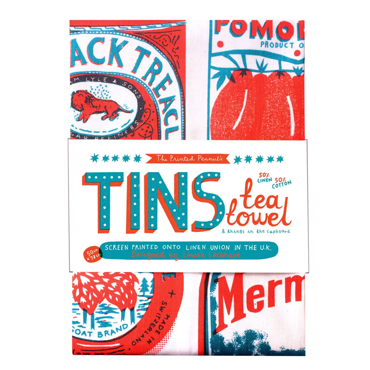 The Printed Peanut Tins Screen Printed Linen Tea Towel