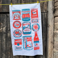 The Printed Peanut Tins Screen Printed Linen Tea Towel