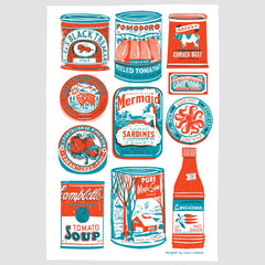 The Printed Peanut Tins Screen Printed Linen Tea Towel